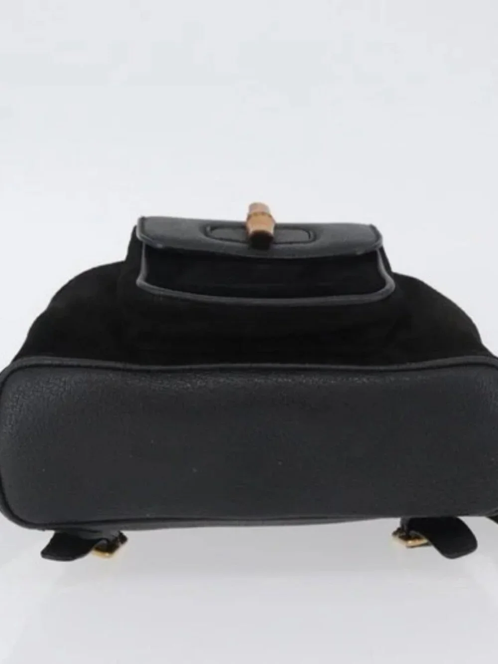 GUCCI Bamboo Backpack Leather Black Gold 003 3444 0030 Auth LNZ554